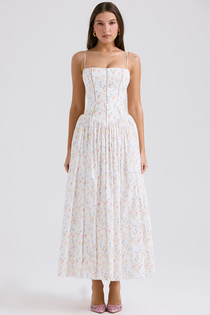 LARINA | Chic Midi Kleid mit Korsett und Blumenprint