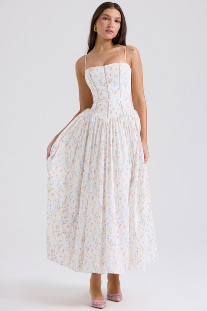LARINA | Chic Midi Kleid mit Korsett und Blumenprint
