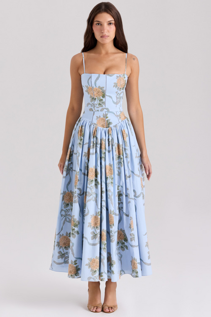 LARINA | Chic Midi Kleid mit Korsett und Blumenprint