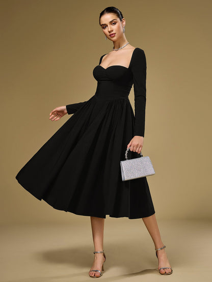 ANNA | Langarm A-Linien Midi Kleid