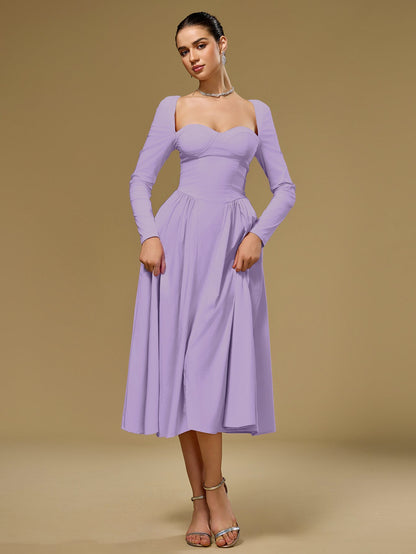 ANNA | Langarm A-Linien Midi Kleid