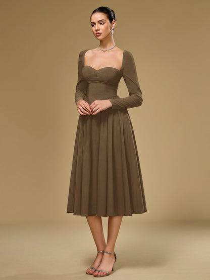 ANNA | Langarm A-Linien Midi Kleid