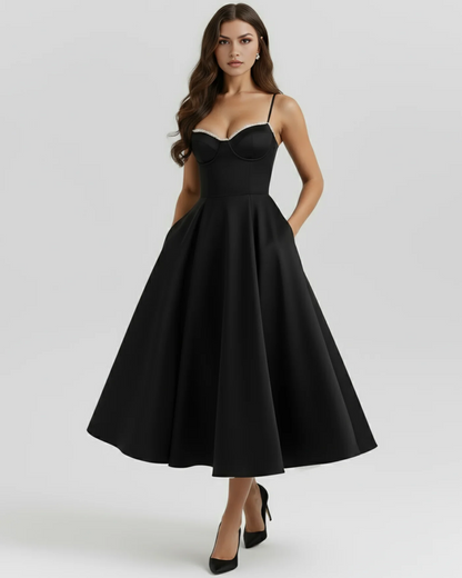SELENE | Anmutiges Midikleid mit Feinen Trägern