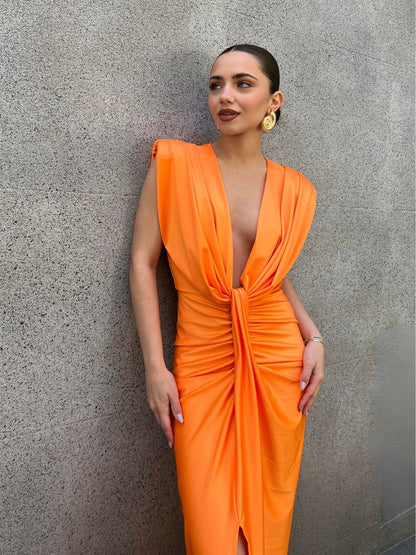 AMELIA | Raffiniertes V-Ausschnitt Maxi Kleid