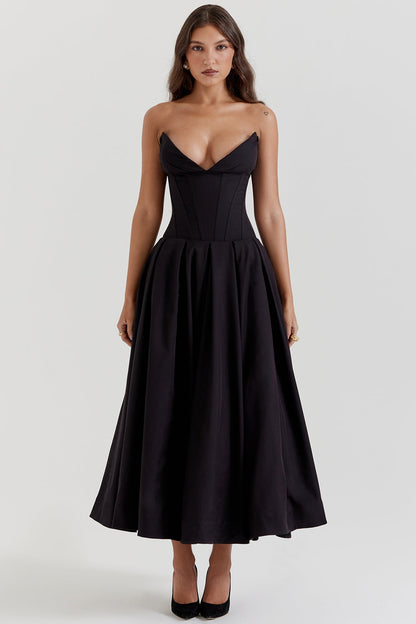 CHEYENNE | Luxuriöses Midi-Kleid mit Tiefem Ausschnitt